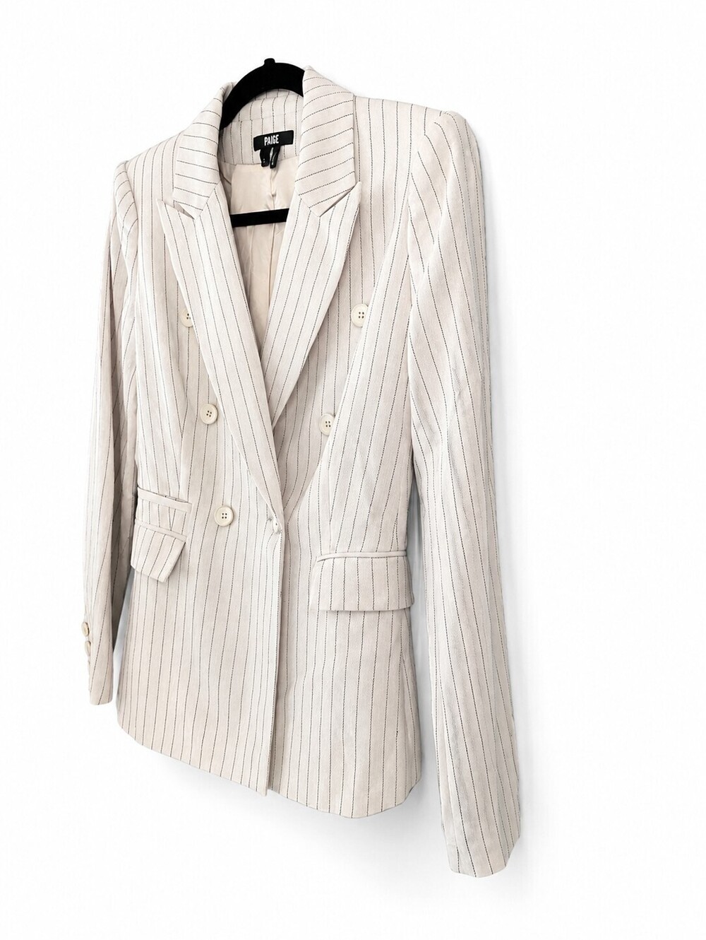 PAIGE Size 2 Hourglass Cinched Waist Pinstripe Double Breasted Power Blazer $399 - Picture 8 of 13